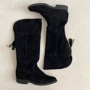 Sugar | Faux Suede Back Zip Tassel Pull Tall Riding Boots Black (2)
